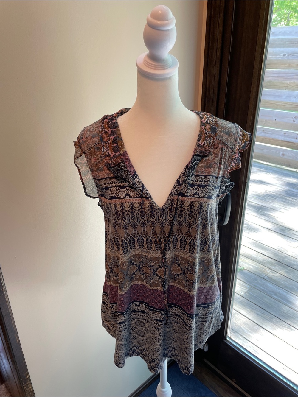 Lucky Brand Multicolor Boho V-Neck Flutter Sleeve Tunic